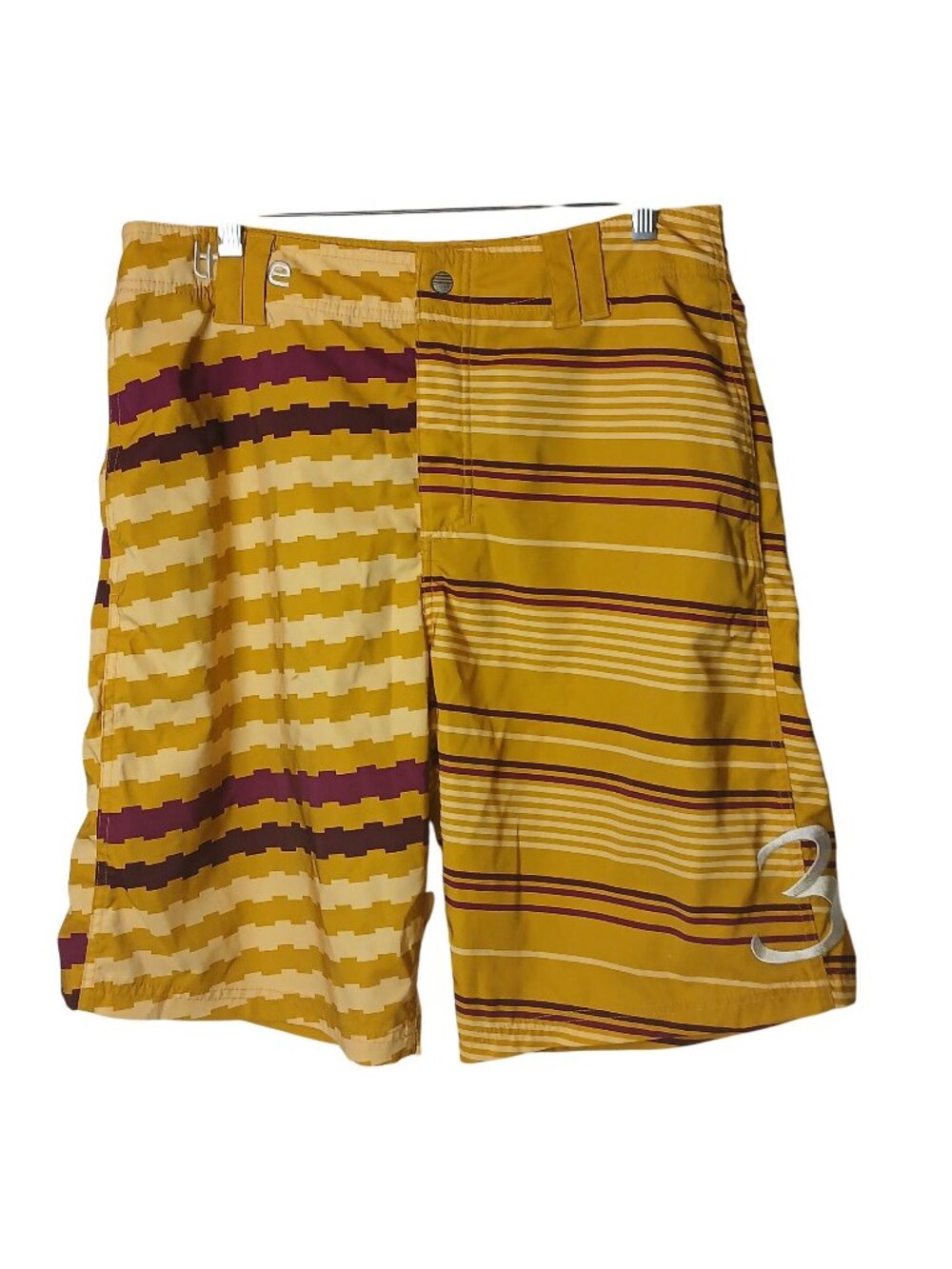 Three By Keith Lidberg Mens Size 34 Yellow Striped Board Shorts Polyester #D20